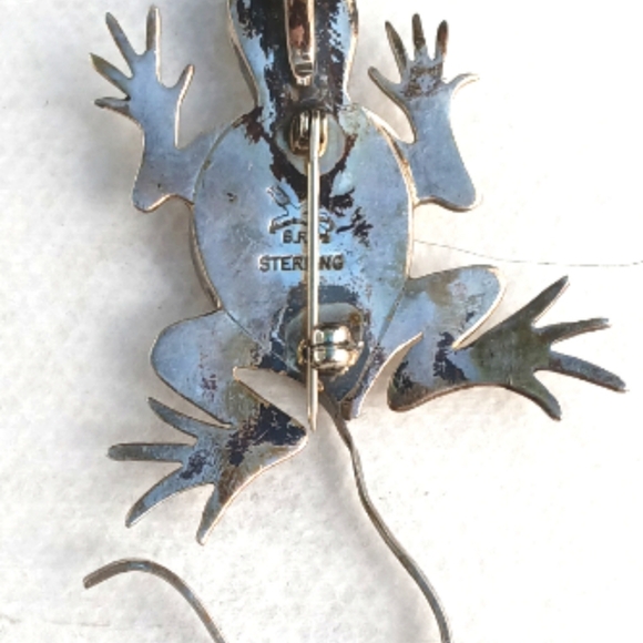 Signed Ben Ration Lizard Gecko Turquoise Sterling Silver Necklace - Picture 3 of 7